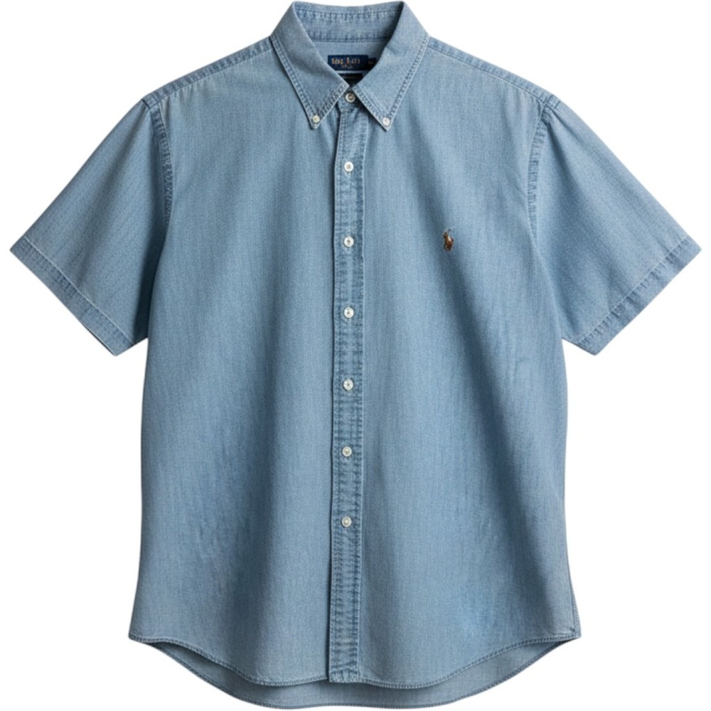 Ralph Lauren Denim Shirt Mens XXL Light Blue Excellent Short Sleeve Button Down